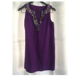 New York & Co Purple Beaded Vneck Linen Dress XS